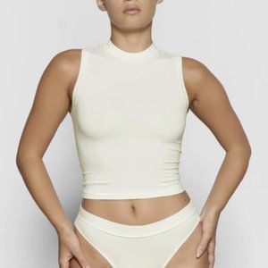 SKIMS Cotton Jersey Mock Neck Crop Tank in Bone